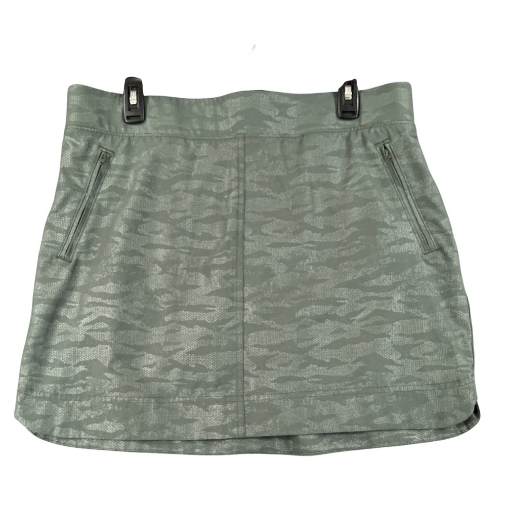 Orvis Skort Womens L Green Camo Snakeskin Print Zipper Pockets Active Hiking